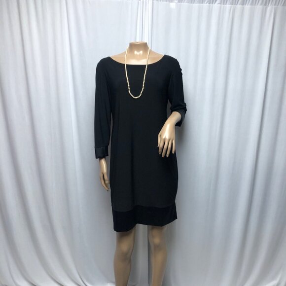 Blu Sage Dress Womens Size Small Black Stretch Satin Trim Classic Shift - Picture 1 of 7